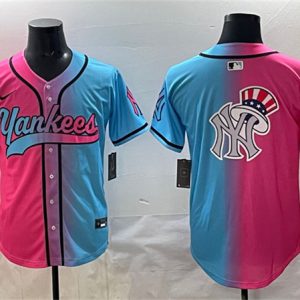 New York Yankees Team Big Logo Pink Blue Limited Stitched Jersey