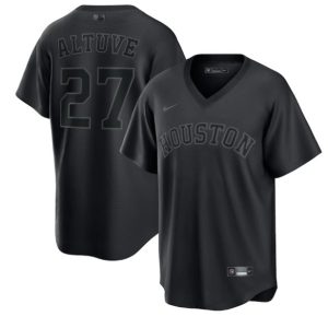 Houston Astros #27 Jose Altuve Black Pitch Black Fashion Replica Stitched Jersey
