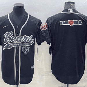 Chicago Bears Black Reflective Team Big Logo With Patch Cool Base Stitched Baseball Jersey
