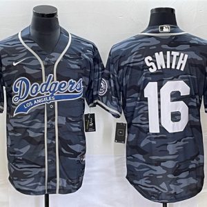 Los Angeles Dodgers #16 Will Smith Gray Camo Cool Base With Patch Stitched Jersey