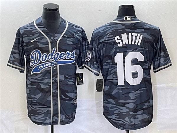 Los Angeles Dodgers #16 Will Smith Gray Camo Cool Base With Patch Stitched Jersey