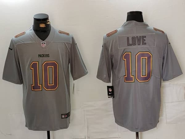Green Bay Packers #10 Jordan Love Grey Atmosphere Fashion Limited Stitched Jersey