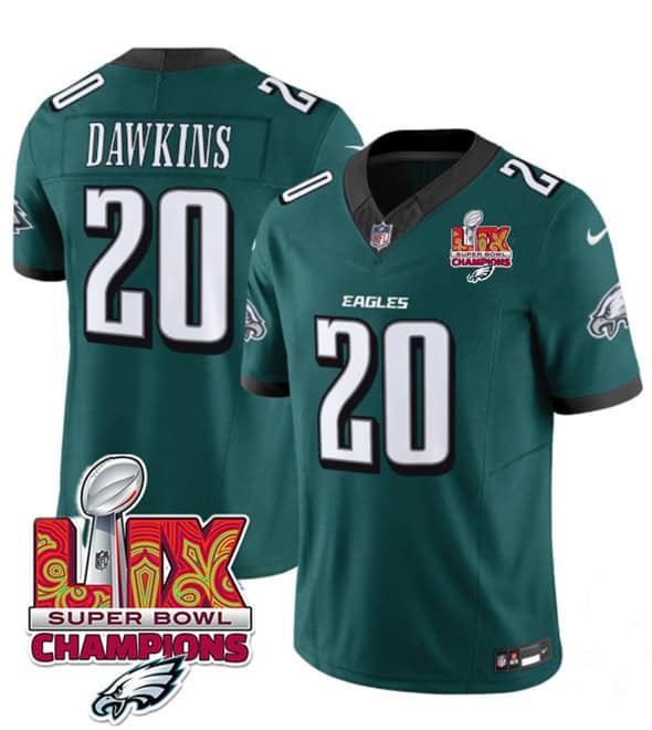 Philadelphia Eagles #20 Brian Dawkins Green 2025 Eagles Logo Super Bowl LIX Patch New F.U.S.E. Vapor Limited Stitched Jersey