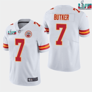 Kansas City Chiefs #7 Harrison Butker White Super Bowl LVII Patch Vapor Untouchable Limited Stitched Jersey