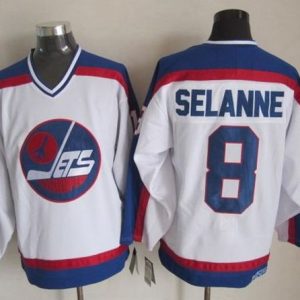 Jets #8 Teemu Selanne White Blue CCM Throwback Stitched Jersey