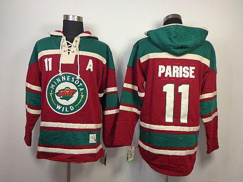 Wild #11 Zach Parise Red Sawyer Hooded Sweatshirt Stitched Jersey