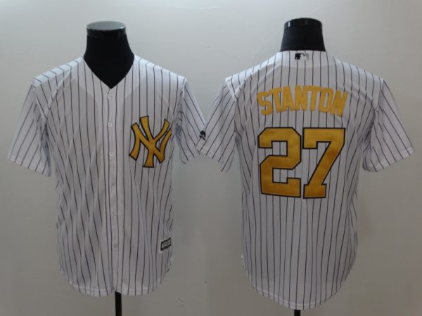 New York Yankees #27 Giancarlo Stanton White Gold Cool Base Stitched Jersey