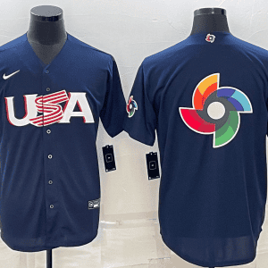 USA Blank 2023 Navy World Big Logo With Patch Classic Stitched Jersey