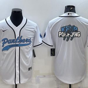 Carolina Panthers White Team Big Logo With Patch Cool Base Stitched Baseball Jersey