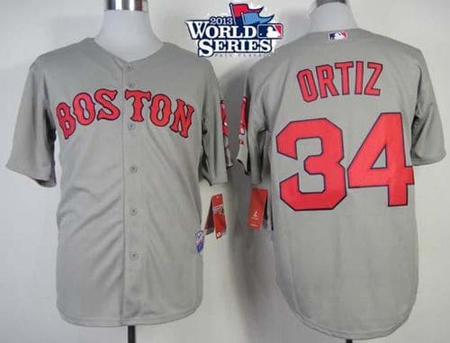 Red Sox #34 David Ortiz Grey Cool Base 2013 World Series Patch Stitched Jersey