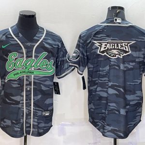 Philadelphia Eagles Blank Gray Camo Team Big Logo With Patch Cool Base Stitched Baseball Jersey