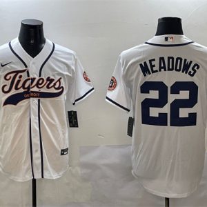 Detroit Tigers #22 Parker Meadows White With Patch Cool Base Stitched Jersey