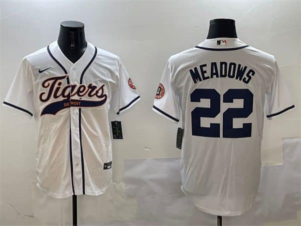 Detroit Tigers #22 Parker Meadows White With Patch Cool Base Stitched Jersey