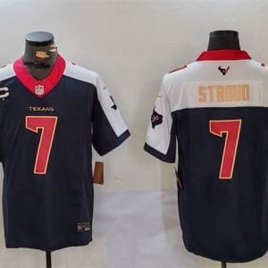 Houston Texans #7 C.J. Stroud Navy White Gold 2024 F.U.S.E. With 1-Star C Patch Limited Stitched Jersey