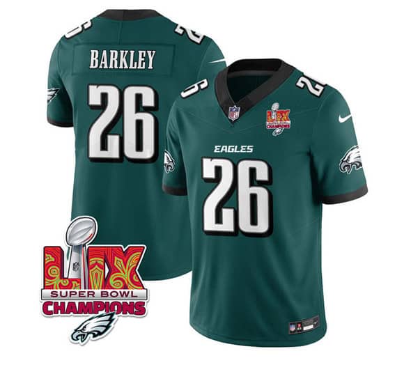 Philadelphia Eagles #26 Saquon Barkley Green 2025 Eagles Logo Super Bowl LIX Patch New F.U.S.E. Vapor Untouchable Limited Stitched Jersey