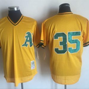 Oakland Athletics #35 Rickey Henderson Mitchell And Ness Yellow 1984 Throwback Stitched Jersey