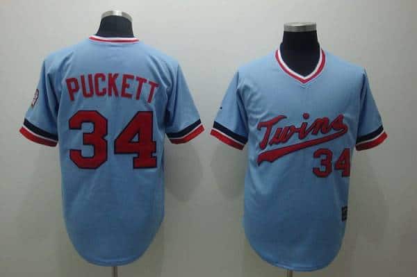 Mitchelland Ness Twins #34 Kirby Puckett Stitched Light Blue Throwback Jersey