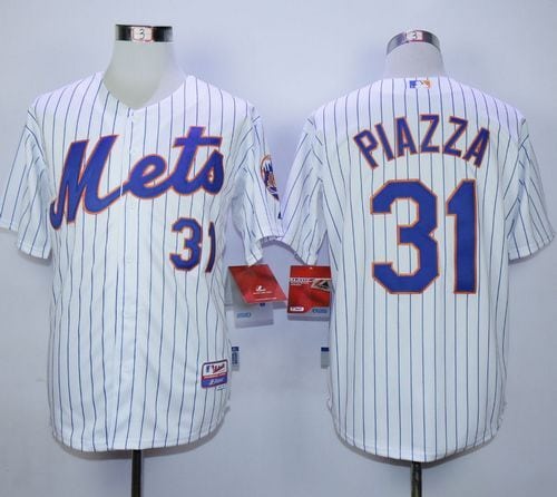 Mets #31 Mike Piazza White(Blue Strip) Home Cool Base Stitched Jersey