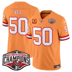 Tampa Bay Buccaneers #50 Vita Vea Orange 2024 F.U.S.E. NFC South Division Champions With 3-Star C Patch Limited Stitched Jersey