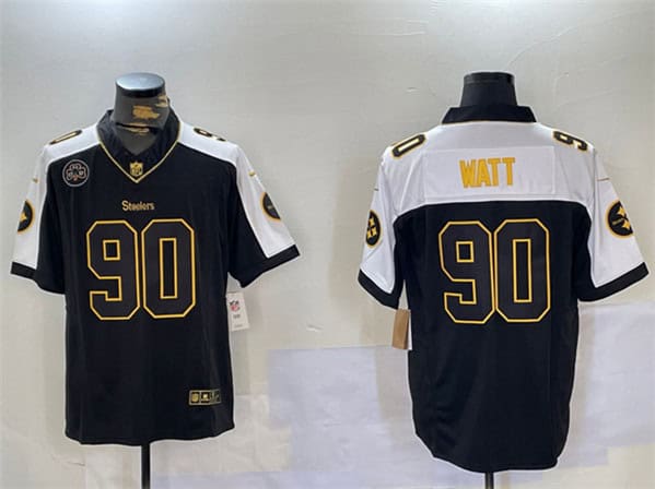 Pittsburgh Steelers #90 T.J. Watt Black White 2024 F.U.S.E. DMR Patch Vapor Untouchable Limited Stitched Jersey