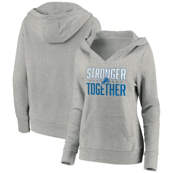 Detroit Lions Heather Gray Stronger Together Crossover Neck Pullover Hoodie(Run Small)