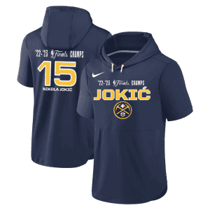 Denver Nuggets #15 Nikola Jokic Navy Performance Short Sleeve Pullover Hoodie