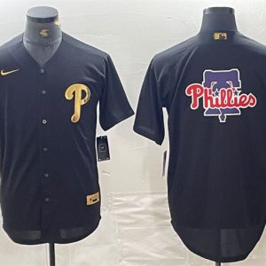 Philadelphia Phillies Black Team Big Logo Cool Base Stitched Jersey