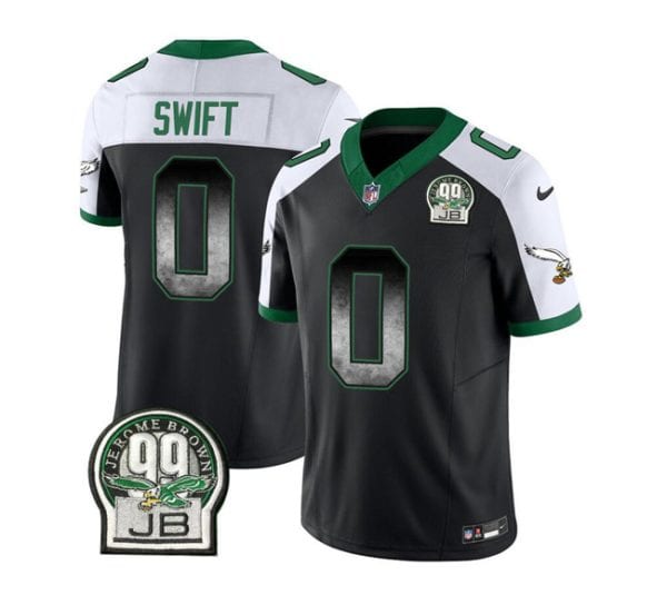 Philadelphia Eagles #0 D'Andre Swift Black White 2023 F.U.S.E. Throwback Vapor Untouchable Limited Stitched Jersey