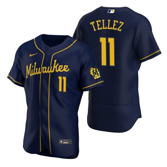 Milwaukee Brewers #11 Rowdy Tellez Navy Flex Base Stitched Jersey