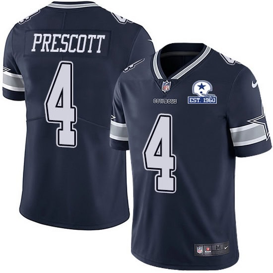 Dallas Cowboys #4 Dak Prescott Navy With Est 1960 Patch Limited Stitched Jersey