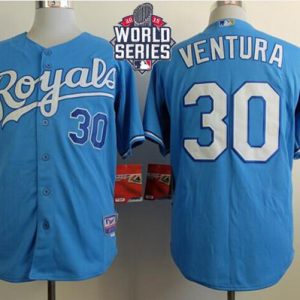 Royals #30 Yordano Ventura Light Blue Cool Base W 2015 World Series Patch Stitched Jersey