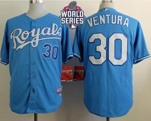 Royals #30 Yordano Ventura Light Blue Cool Base W 2015 World Series Patch Stitched Jersey