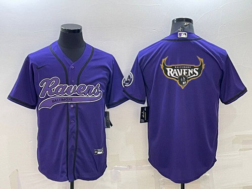 Baltimore Ravens Purple Team Big Logo With Patch Cool Base Stitched Baseball Jersey