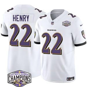 Baltimore Ravens #22 Derrick Henry White F.U.S.E. 2024 AFC North Division Champions Vapor Limited Jersey