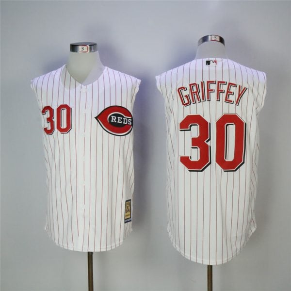 Cincinnati Reds #30 Ken Griffey Jr White Cooperstown Collection Player Stitched Jersey