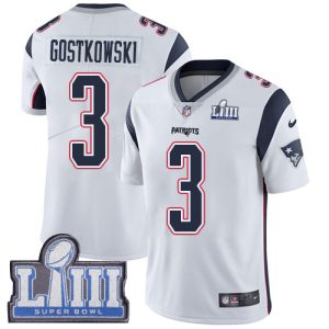 New England Patriots #3 Stephen Gostkowski White Super Bowl LIII Vapor Untouchable Limited Stitched Jersey
