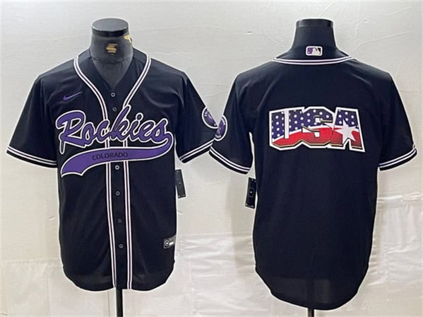 Colorado Rockies Black Team Big Logo Cool Base Stitched Jersey