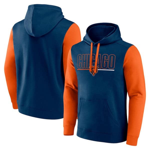 Chicago Bears Navy Orange Outline Pullover Hoodie
