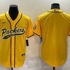 Green Bay Packers Blank Yellow Cool Base Stitched Baseball Jersey