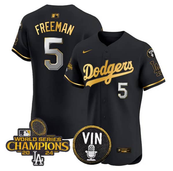 Los Angeles Dodgers #5 Freddie Freeman Black Gold 2024 World Series Champions With Vin Patch Vapor Limited Stitched Jersey