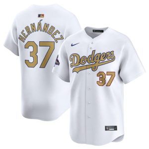 Los Angeles Dodgers #37 Teoscar Hernandez White 2025 Gold Collection Limited Stitched Jersey