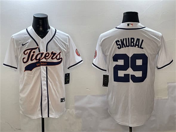 Detroit Tigers #29 Tarik Skubal White With Patch Cool Base Stitched Jersey
