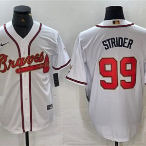 Atlanta Braves #99 Spencer Strider White Gold World Series Champions Cool Base Stitched Jersey
