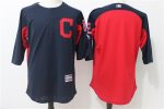 Cleveland Indians #12 Francisco Lindor Navy Red Authentic Collection On-Field 3/4 Sleeve Batting Practice Stitched Jersey