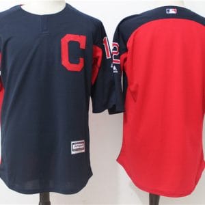 Cleveland Indians #12 Francisco Lindor Navy Red Authentic Collection On-Field 3/4 Sleeve Batting Practice Stitched Jersey