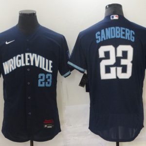 Chicago Cubs Blank 2021 #23 Ryne Sandberg Navy City Connect Stitched Jersey