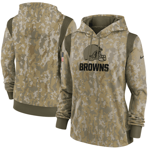 Cleveland Browns 2021 Camo Salute To Service Therma Performance Pullover Hoodie(Run Small)