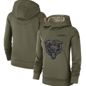 Chicago Bears Olive Salute To Service Team Logo Performance Pullover NFL Hoodie