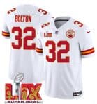 Kansas City Chiefs #32 Nick Bolton White 2025 F.U.S.E. Super Bowl LIX Patch Vapor Untouchable Limited Stitched Jersey