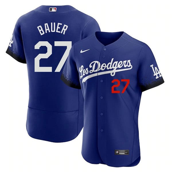Los Angeles Dodgers #27 Trevor Bauer 2021 Royal City Connect Flex Base Stitched Baseball Jersey